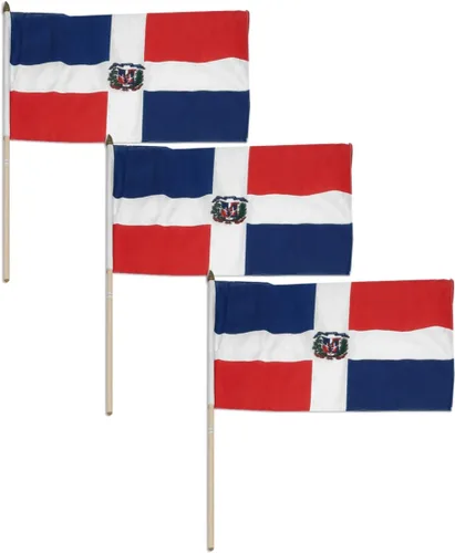 Bandera de República Dominicana 12 x 18 pulgadas - Paquete de 3