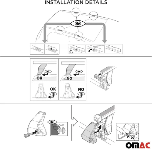 Miniatura 9 de OMAC Barras transversales de techo de punto fijo Mercedes Clase C Sedan 2015 a 2023, portaequipajes, 165 libras, aluminio, 2 piezas, color plateado