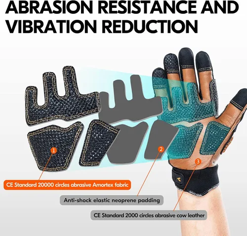Miniatura 4 de Vgo... 1 Par -20℃/-4°F A PRUEBA DE FRÍO, Guantes de Cuero de Trabajo de Invierno, Guantes de Impacto, Anti-Vibración, Resistentes al Agua (CA7722FW)