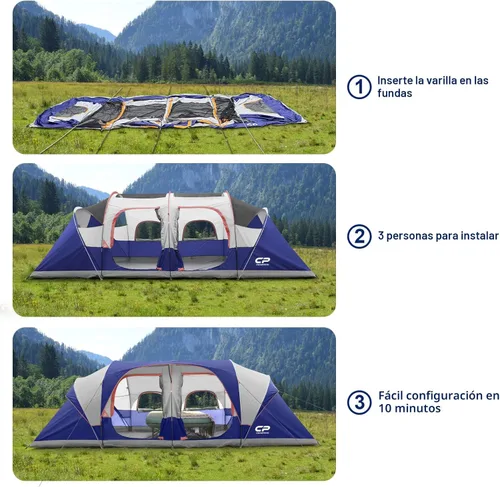 Miniatura 3 de CAMPROS CP Tienda de campaña para 12 personas, tiendas de campaña familiares de 3 habitaciones, tienda familiar impermeable y resistente al viento