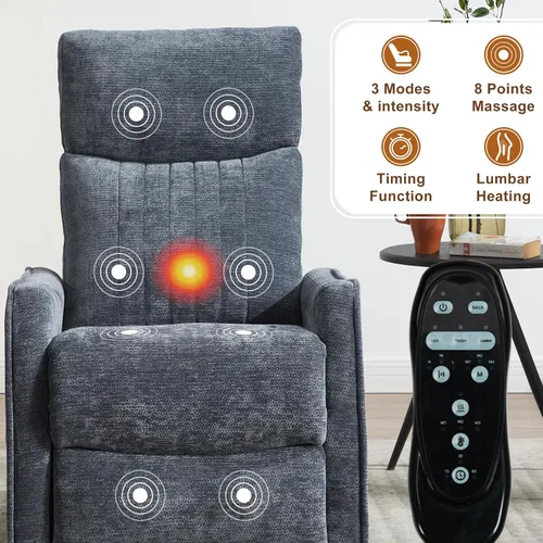 Miniatura 3 de Silla Reclinable Giratoria Manual con Balancín para Adultos, Sillón Reclinable Acolchado con Masaje y Calor, Silla Reclinable para Sala de Estar