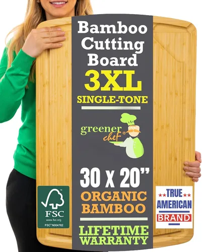 Miniatura 11 de Tabla de cortar orgánica extra grande de 30 x 20 pulgadas con reemplazos de por vida – Tabla de cortar de madera de bambú – Tabla de cortar de Bitono