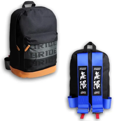 Miniatura 22 de W-POWER JDM Bride Racing Mochila de viaje para laptop con parte inferior marrón con correas de arnés ajustables (ASIMO-BK)