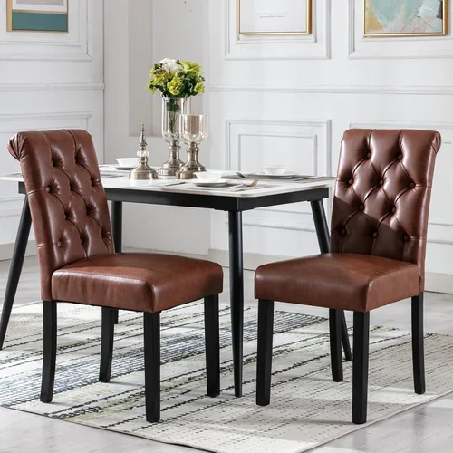 Miniatura 15 de Juego de 2 sillas de comedor tapizadas de piel sintética, sillas Parsons con respaldo alto, sillas laterales sin brazos para cocina y comedor