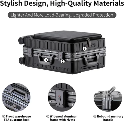 Miniatura 6 de Equipaje de mano aprobado por aerolíneas con compartimento para laptop, equipaje multifuncional de marco de aluminio de 20 pulgadas con puerto