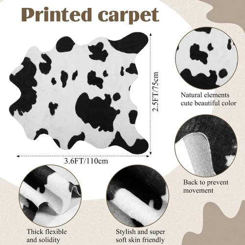 Miniatura 3 de Amylove Alfombra de piel de vaca y 2 fundas de almohada de vaca, duraderas y de gran tamaño, con estampado de piel de vaca, almohadas para sala