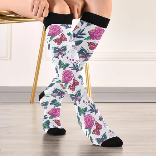 Miniatura 5 de KOPIRIT Calcetines de compresión bordados de flores de peonía para mujeres y hombres, calcetines largos ligeros de compresión suaves para correr
