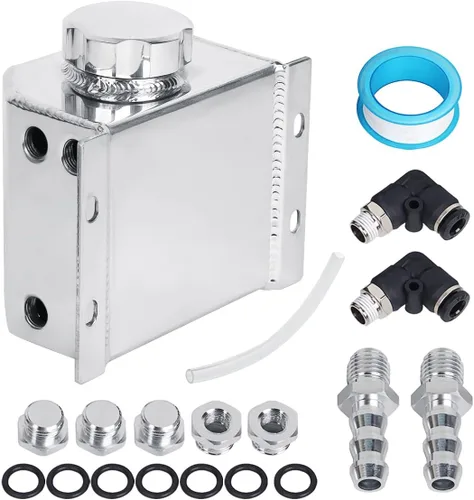 Miniatura 2 de LokoCar Tanque de Radiador de Refrigerante Universal de Expansión y Desbordamiento de 1L, Aluminio Plateado