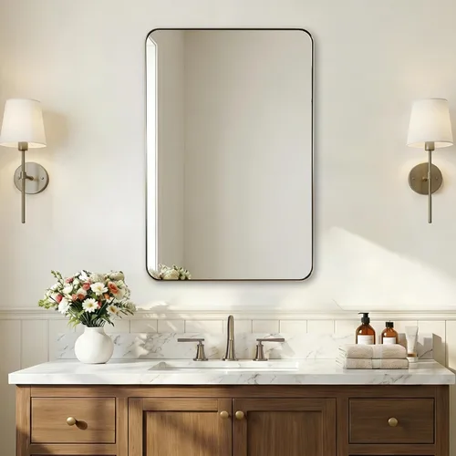 Miniatura 74 de ANDY STAR - Espejo de baño de 24 x 40 pulgadas dorado, marco de metal de acero inoxidable con esquina redondeada, panel de vidrio rectangular