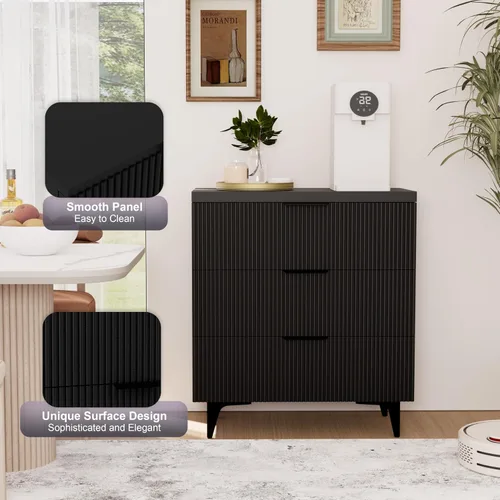 Miniatura 5 de Royal Windsor Mesita de noche acanalada con 3 cajones, mesa auxiliar lateral, armario de almacenamiento de acento, mesita de noche moderna