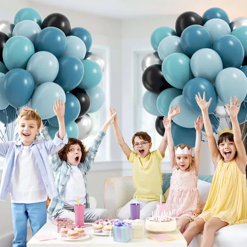 Miniatura 5 de 60 globos de autos de carreras de 12 pulgadas con globos de látex azul pizarra polvoriento, negro, verde azulado y plateado metálico