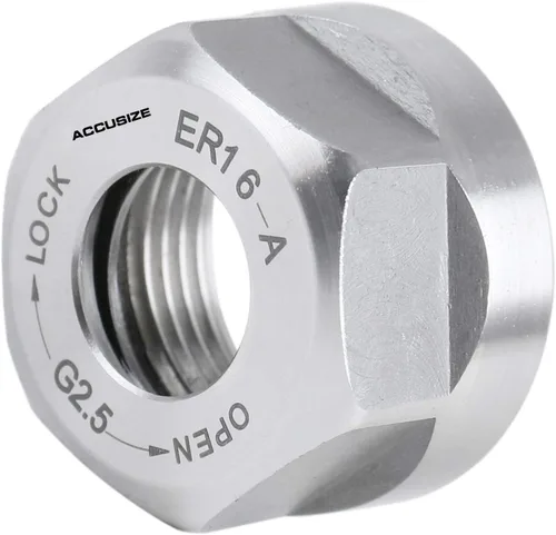 Miniatura 5 de Accusize Industrial Tools Tuerca hexagonal ER16-A, equilibrada a 18,000 RPM en G2.5, ER16-ANUT M22×1.5, Balanced to 18,000 RPM, HRC 50-52, Alloy