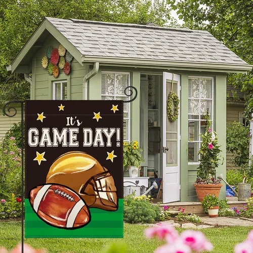 Miniatura 2 de AVOIN colorlife Bandera de jardín de fútbol con texto en inglés «It's Game Day» de doble cara, bandera para exteriores con texto en inglés «It's