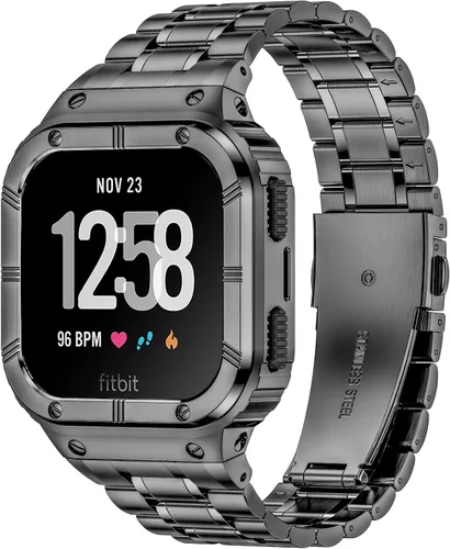 Miniatura 8 de BAITEYOU Correa de reloj de acero inoxidable con funda compatible con Fitbit Versa/Fitbit Sense Bands, pulseras de metal protectoras resistentes