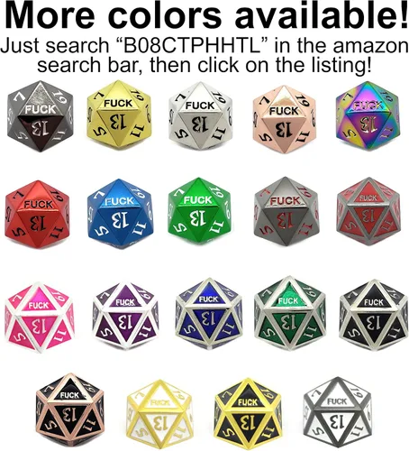 Miniatura 2 de Juego de dados de metal rojo D20 F*** Critical Fail F 20 caras DND negro rojo Gunmetal número de color para juegos de rol Dungeons and Dragons D&D