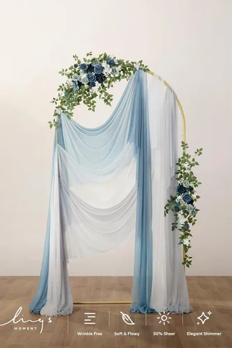 Miniatura 4 de Ling's moment 3 paneles de 20 pies de tela para cubrir arco de boda (azul y gris frío + blanco)