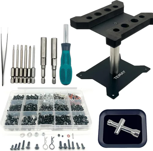 Juego de herramientas de reparación de soporte de trabajo de reparación de automóvil a control remoto, rotación de 360 grados y 600 piezas de Negro