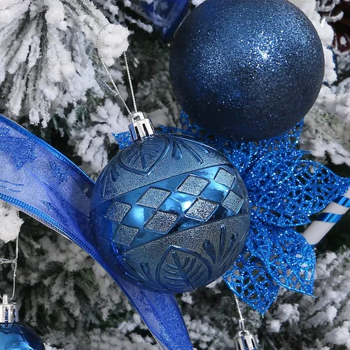 Miniatura 5 de 20 piezas Adornos de bola de Navidad azul marino irrompibles de plástico para árbol de Navidad, decoraciones para fiesta de Navidad, oficina