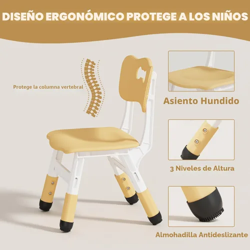 Miniatura 4 de Brelley - Juego de mesa y 2 sillas para niños, escritorio infantil ajustable en altura de 31.5" L x 23.6" W y juego de sillas, escritorio con diseño