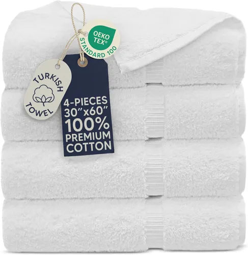 Miniatura 42 de Towel Bazaar Toallas Turcas de Algodón Premium Súper Suaves y Absorbentes (Juego de 2 Toallas de Baño Grandes, Blanco)