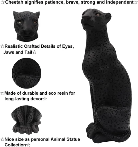 Miniatura 2 de Estatua de guepardo Pantera Negra Estatua de leopardo negro de 11 pulgadas de alto, resina moderna, escultura de animales, decoración de mesa