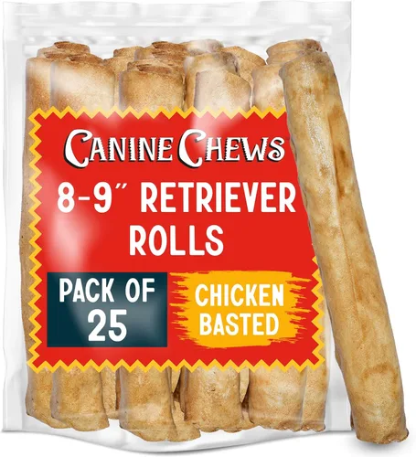 Miniatura 11 de Canine Chews 8-9" Rollos de Cuero Crudo Asados de Ternera, Huesos de Cuero Crudo para Perros Grandes, Huesos para Perros de Razas Grandes