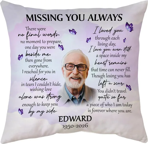 Miniatura 19 de Hyturtle Almohada conmemorativa personalizada de condolencias con inserto de 12 x 12 pulgadas, regalos impresos de doble cara para la pérdida de un