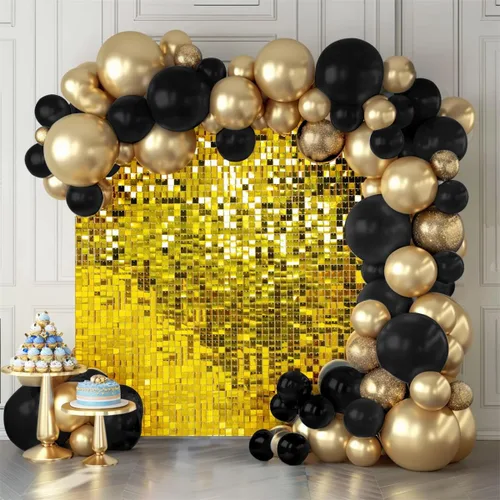 Miniatura 10 de Telón de fondo de pared brillante color rosa intenso, 12 piezas de lentejuelas cuadradas brillantes decoración de fondo de pared para fiesta