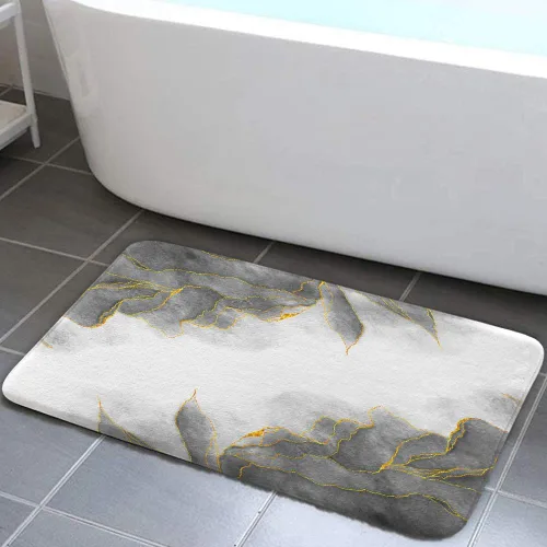 Miniatura 8 de Tapetes de baño de mármol verde y dorado para baño, de franela verde oliva esmeralda oscuro, tapete de baño para ducha, antideslizante, moderno