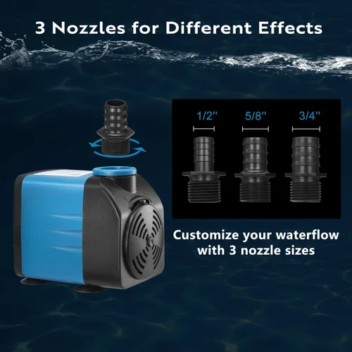 Miniatura 5 de TONGCHANT Bomba sumergible, 480 GPH y elevación de 8.2 pies Bomba de fuente de flujo ajustable de 35 W para tanque de peces y acuario pequeño, 3