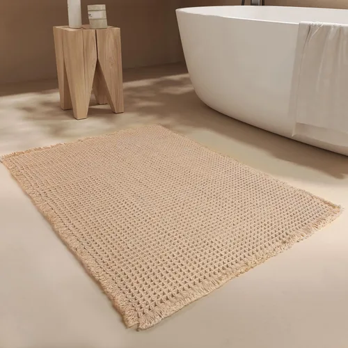 Miniatura 10 de SUMLANS Tapete de baño de punto gofre, superabsorbente, con parte trasera de goma antideslizante, ultra suave, lavable a máquina, con borlas