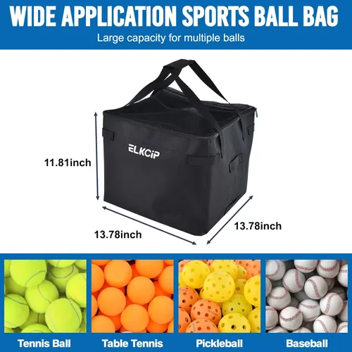 Miniatura 2 de Bolsa para pelotas de tenis, bolsa de almacenamiento de repuesto con bolsillos laterales, bolsa ligera para carrito de enseñanza para pickleball
