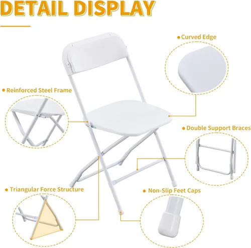 Miniatura 4 de BOOSDEN Paquete de 6 sillas plegables de plástico blanco, sillas de fiesta portátiles, sillas comerciales apilables con marco de acero, silla