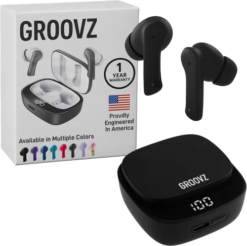 Auriculares inalámbricos verdaderos Groovz con estuche de carga - Diseñados y fabricados en Estados Unidos - Auriculares Bluetooth resistentes al