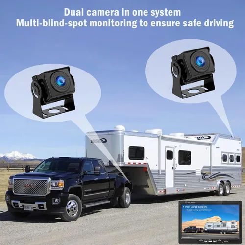 Miniatura 6 de Sistema de cámara de respaldo HD 1080P RV Monitor de 7 pulgadas con 2 cámaras de visión lateral trasera, fácil instalación, IP69, impermeable