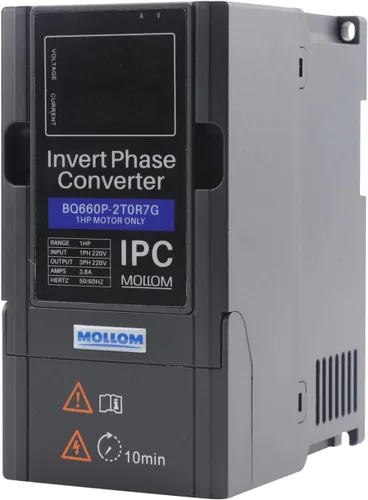 Mollom 0.75KW 220V Convertidor de fase inversa monofásico a trifásico-1HP 3.8A entrada/salida IPC para motor 3PH