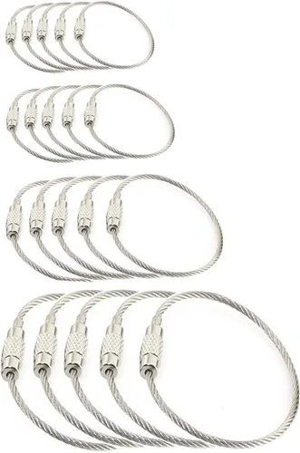 Miniatura 2 de RLECS 20 llaveros de alambre de acero inoxidable de 0.069 pulgadas para cables de aviones, 4 bucles de longitud, 5 unidades de cada uno para colgar