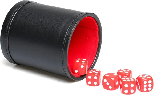 Juego de dados de cuero con forro de fieltro rojo silencioso con 6 dados rojos estándar para juegos Farkle Yahtzee, 1 paquete Rojo1