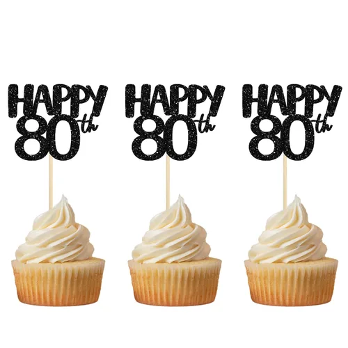 Miniatura 12 de Gyufise Paquete de 24 adornos negros para cupcakes con el número 10, para celebrar 10 cumpleaños, bodas, aniversarios, fiestas, suministros