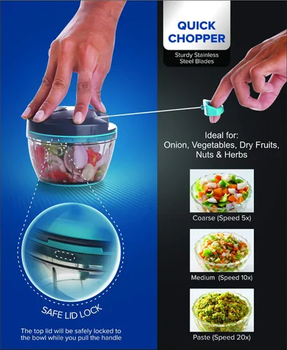 Miniatura 3 de SIGNORAWARE - Procesador manual de alimentos, picador de verduras, cuerda manual fácil de tirar, picador portátil de alimentos de acero inoxidable