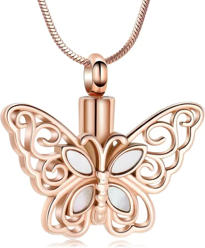 Minicremation Joyas de cremación para cenizas – Collar conmemorativo de mariposa con colgante de urna para cenizas de seres queridos