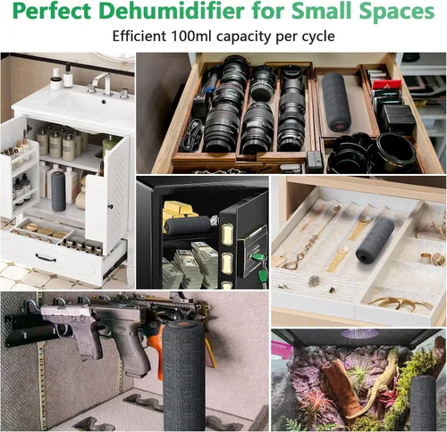 Miniatura 8 de Afloia Deshumidificador Recargable Inalámbrico para Caja Fuerte de Armas con Base de Calefacción, Mini Deshumidificador Portátil Silencioso