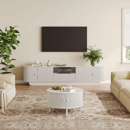 Miniatura 17 de Juego de Mesa de Centro y Soporte para TV de 2 Piezas, Centro de Entretenimiento con 2 Cajones, Consola de TV Moderna de 78.7'', Mesa de Centro Gris
