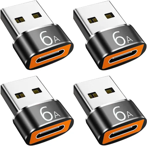 Adaptador USB a USB C, paquete de 4, adaptador USB C hembra a USB A macho, convertidor de cable de carga tipo C a USB A compatible con iPhone