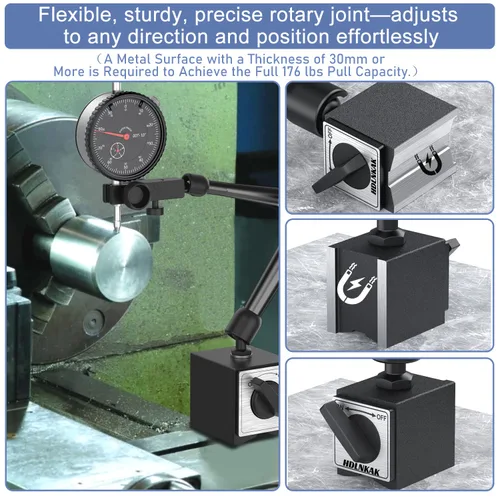 Miniatura 3 de Base magnética HDLNKAK 176 libras de tracción máxima para indicador de esfera (Negro)