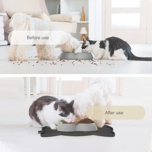 Miniatura 5 de Coomazy Tapete de comida para gatos, tapete de alimentación para perros más grueso para alimentos y agua, tapete de silicona antideslizante Negro