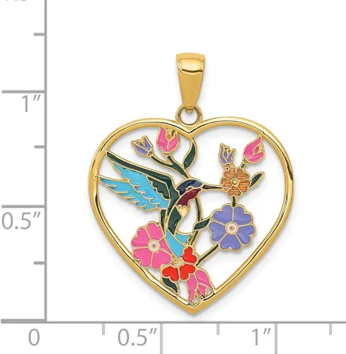 Miniatura 4 de Colibrí esmaltado de 14 quilates con colgante de corazón de flores 1102in 0866in estilo YC957