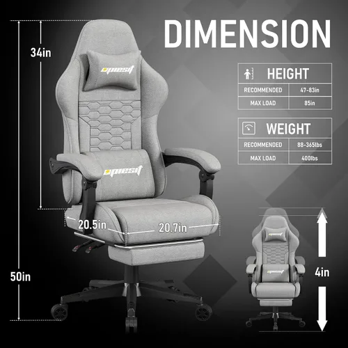 Miniatura 3 de Silla de gamer, sillas ergonómicas de computadora para adultos con reposapiés, silla de oficina de piel sintética con soporte lumbar ajustable