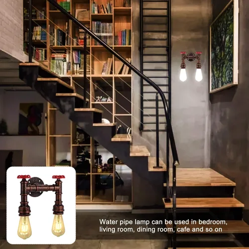 Miniatura 5 de Kawell Lámparas de pared vintage industriales retro lámpara de pared creativa tubo de agua lámpara de pared hierro arte E26 60W Max para dormitorio