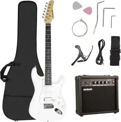 Kit de guitarra eléctrica Soulmate para principiantes, 39" con pastillas HSS, amplificador de 15W, cejilla, correa, cuerdas, cable, púas, bolsa para